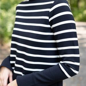 SPANX Air Essentials Black and White Striped Long Sleeve Pullover